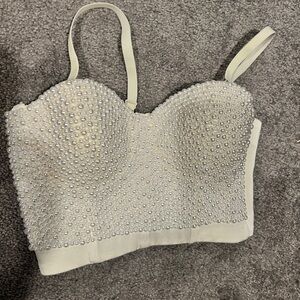 Embellished Pearl Bustier Top